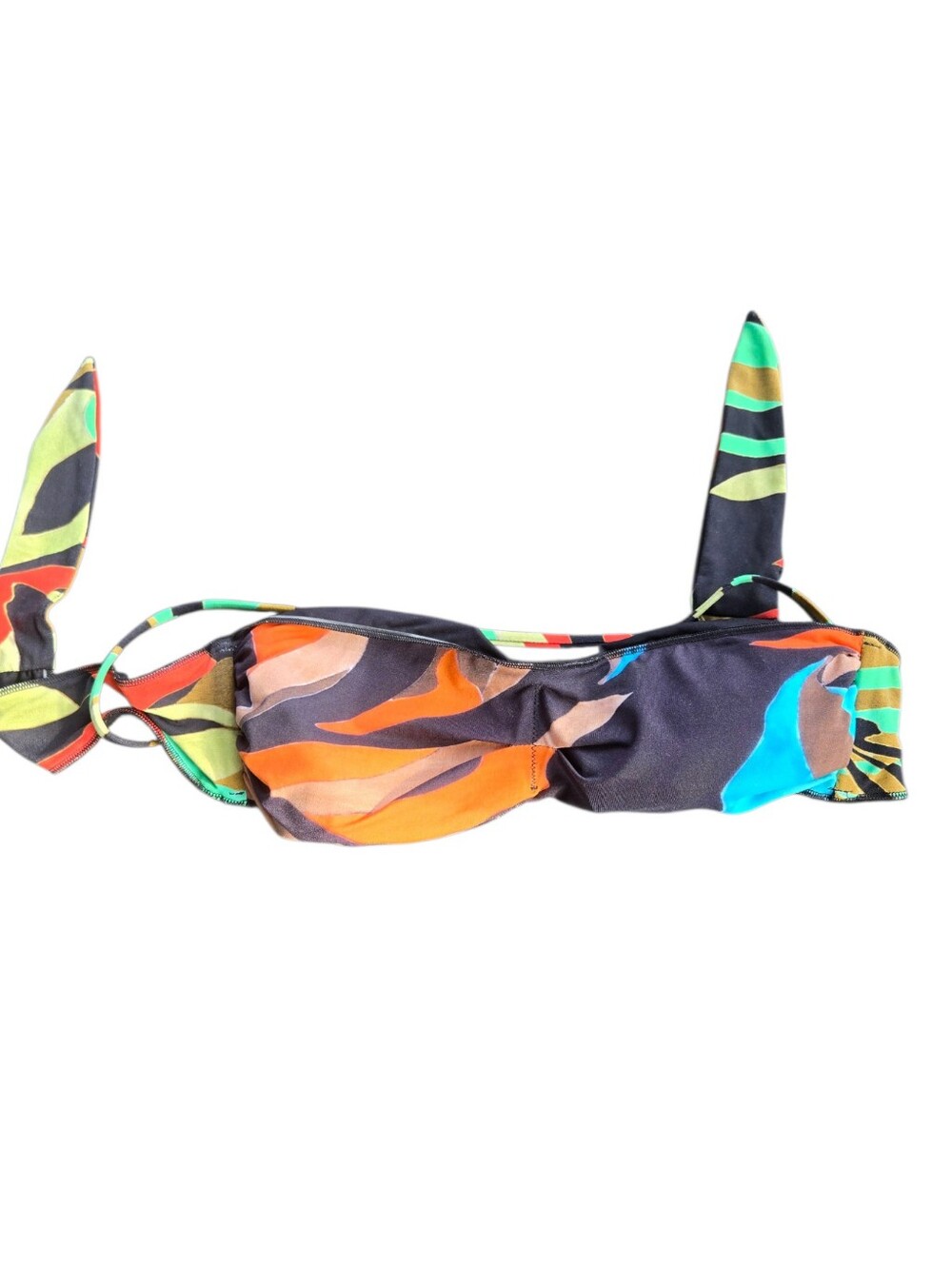 NWOT Miss Bikini Black Jungle Multicolor Bandeau Swim Top Neck Strap Medium